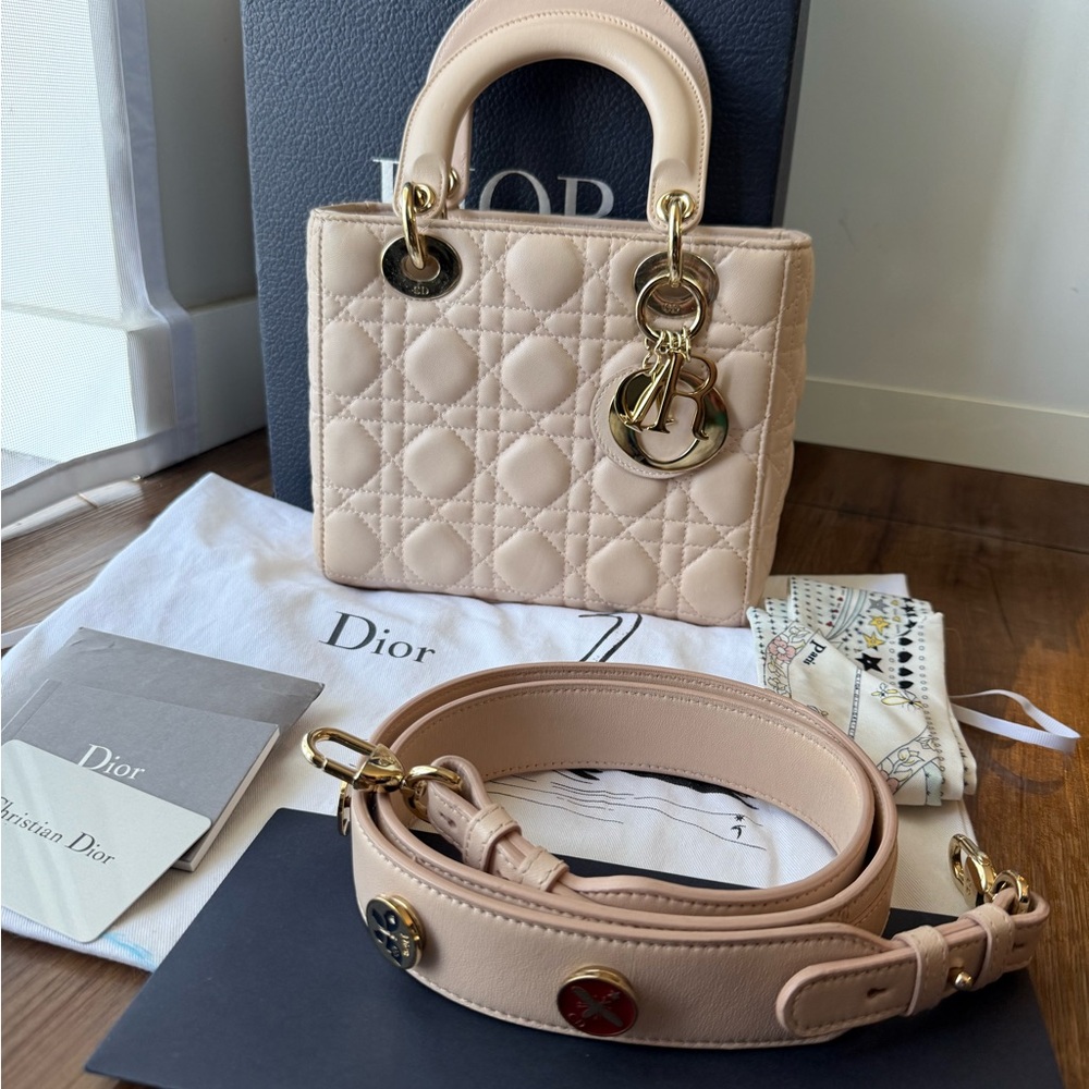 $6700 Christian Dior Lady Medium Bag Light Pink ABC Cannage Lambskin